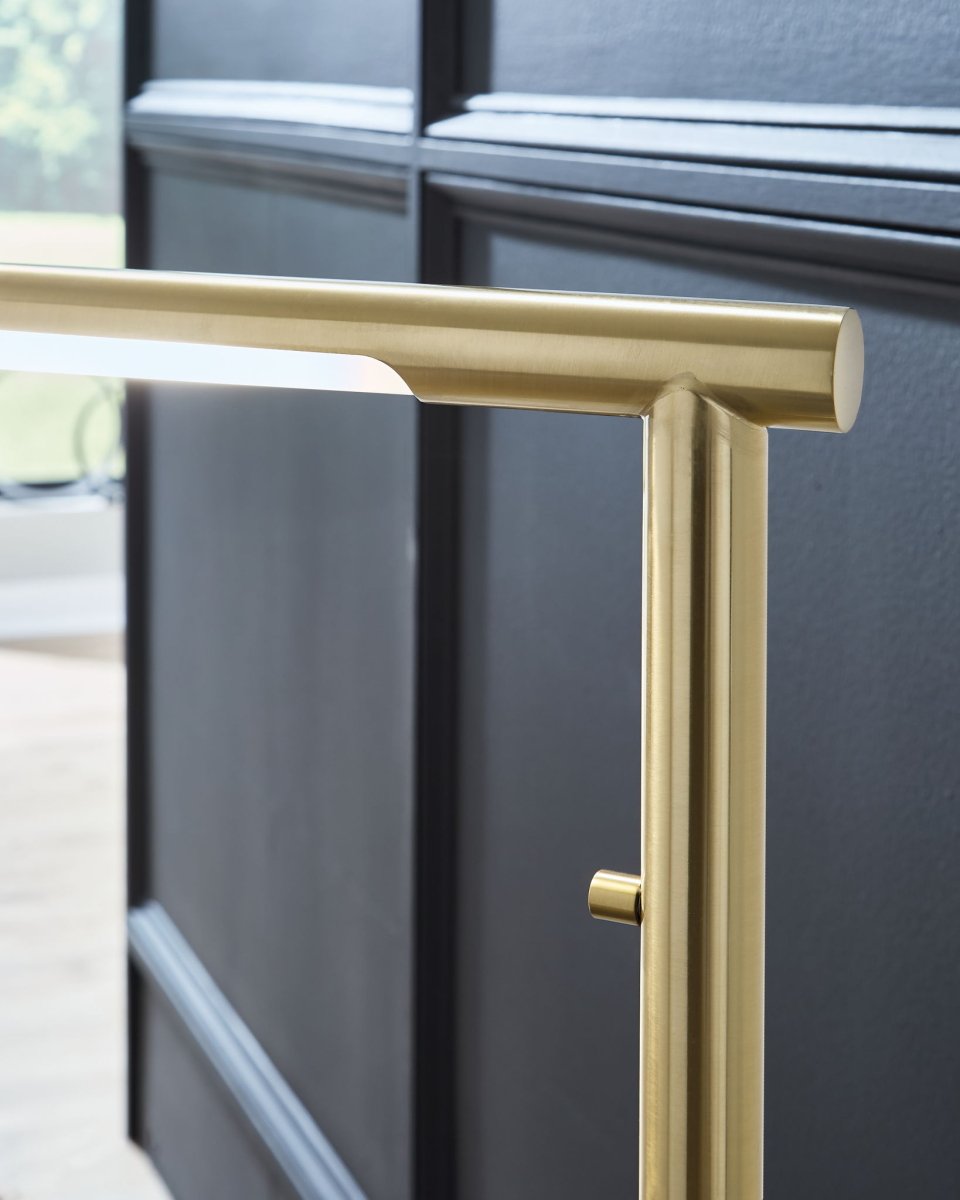 Santiford - Metal Floor Lamp - Gold Finish / White Floor Lamps by Signature Design by Ashley® - Walls Furniture & Mattress