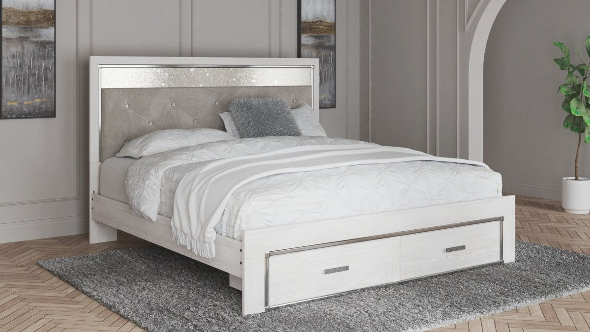 Altyra - King Upholstered Storage Bed - White Storage Beds by Signature Design by Ashley® - Walls Furniture & Mattress
