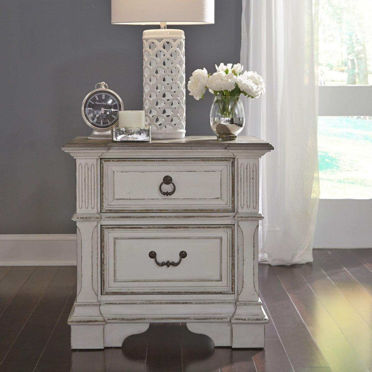 Abbey Park - 2 Drawer Nightstand With Charging Station - White Nightstands w/ Charging Stations by Liberty Furniture - Walls Furniture & Mattress