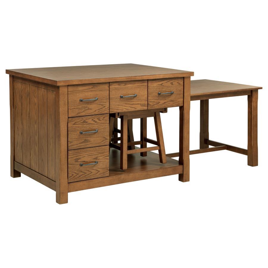 Mayfair - 3 Piece Kitchen Island With Extension Table - Dark Oak 3 Piece Dining Room Sets by Coaster Fine Furniture - Walls Furniture & Mattress