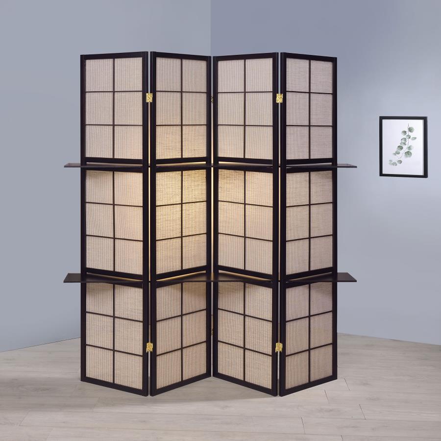 Iggy - 4 - Panel Room Divider Folding Shoji Screen - Cappuccino Room Dividers by CoasterEveryday - Walls Furniture & Mattress