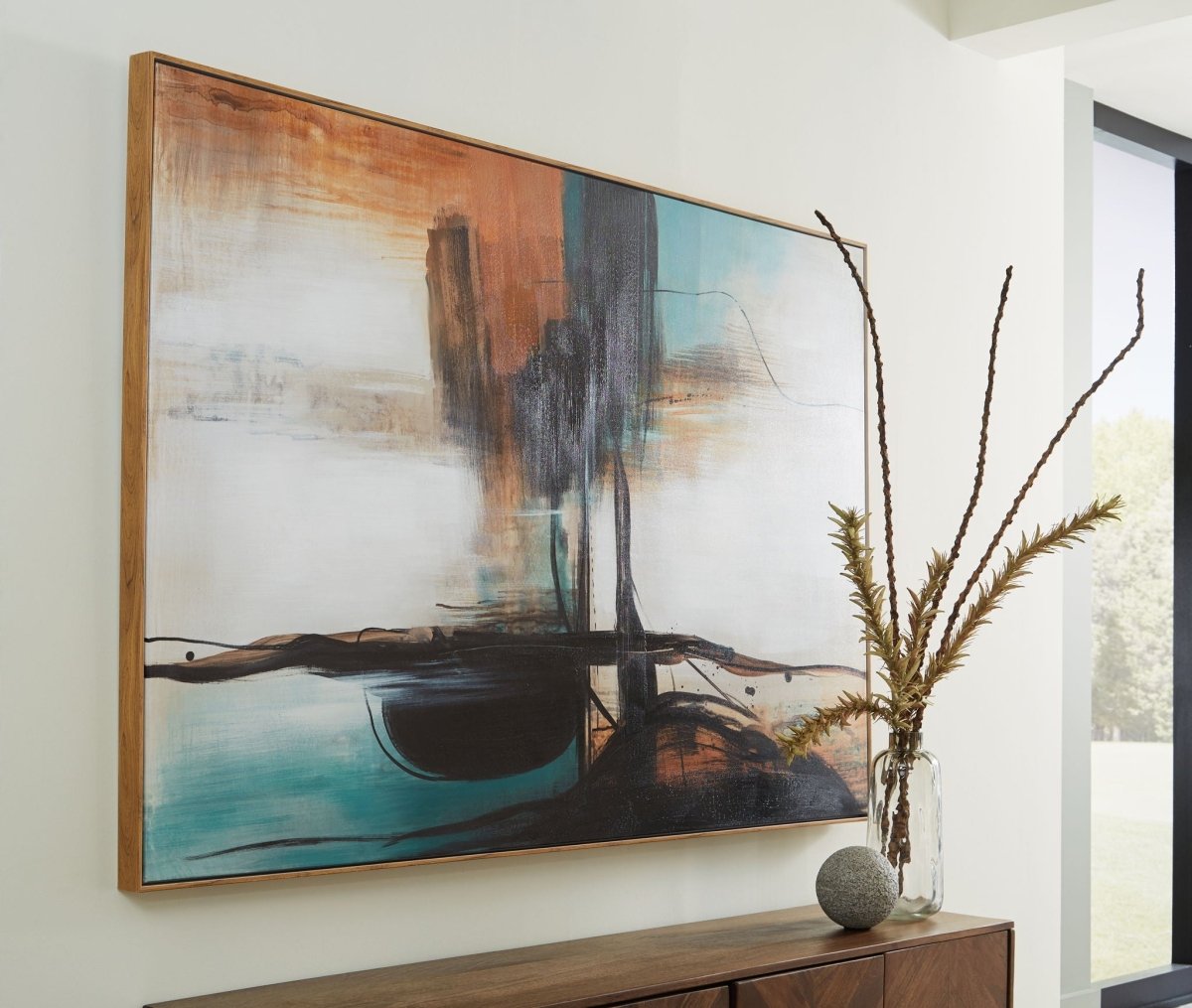 Brunonia - Wall Art - Teal / Orange / Black Canvas Art by Signature Design by Ashley® - Walls Furniture & Mattress
