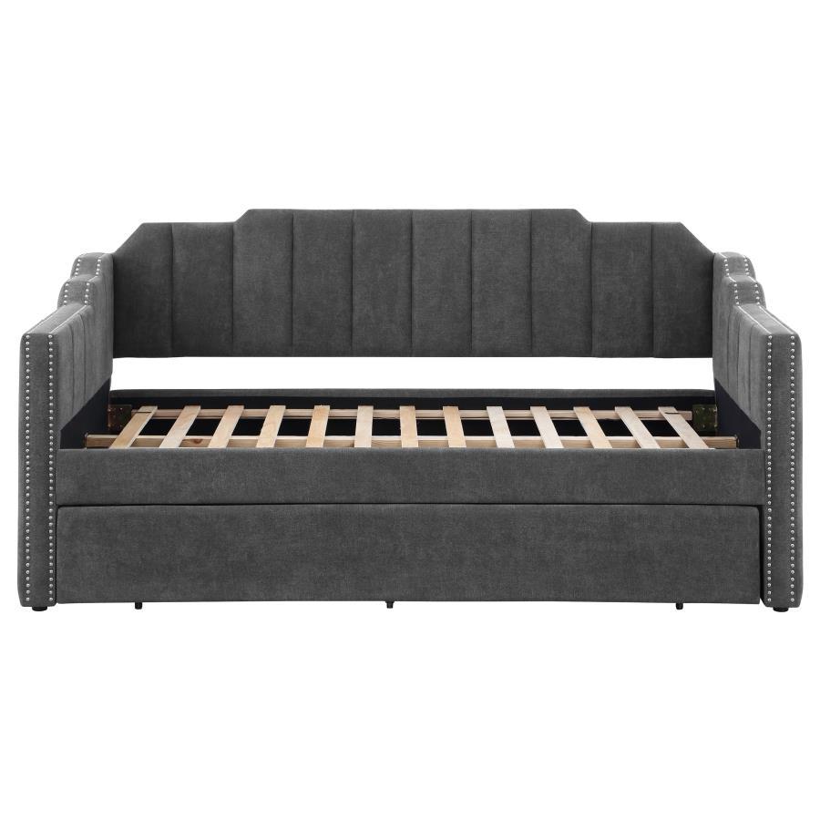 Kingston - Upholstered Twin Daybed With Trundle - Charcoal Daybeds by CoasterEssence - Walls Furniture & Mattress