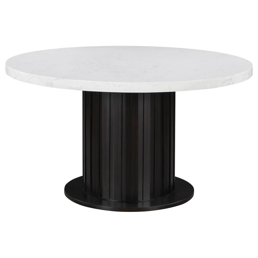 Sherry - Round Marble Top Dining Table - Rustic Espresso Dining Tables by CoasterEssence - Walls Furniture & Mattress