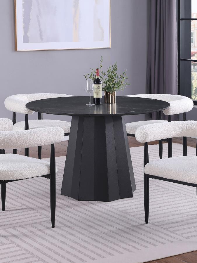 Camden - Round Faux Marble Top Dining Table - Black Dining Tables by Coaster Fine Furniture - Walls Furniture & Mattress