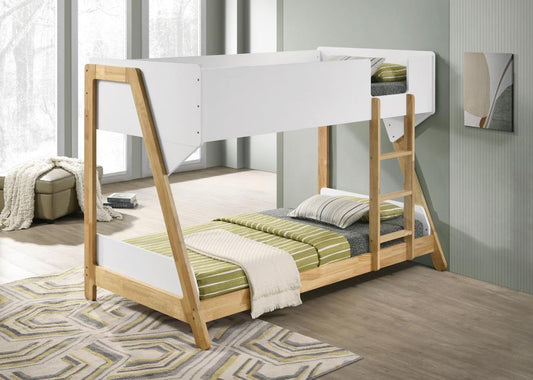Wyatt - Wood Twin Over Twin Bunk Bed - White And Natural Bunk Beds by Coaster Fine Furniture - Walls Furniture & Mattress