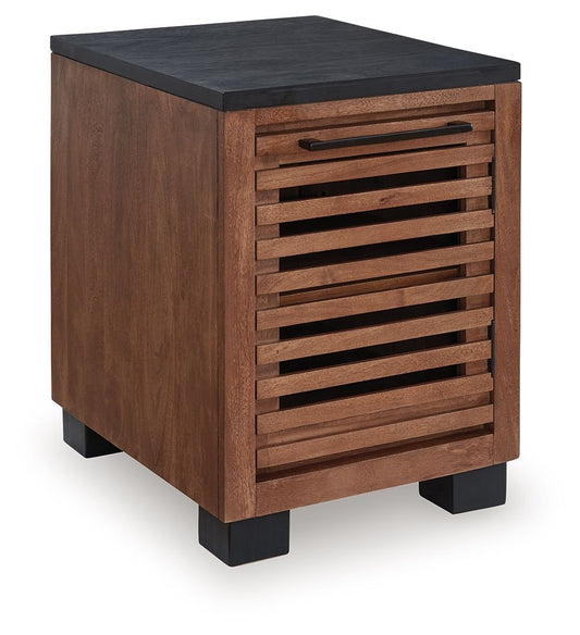 Kallari - Warm Brown / Black - Chair Side End Table Chair Side Tables by Signature Design by Ashley® - Walls Furniture & Mattress