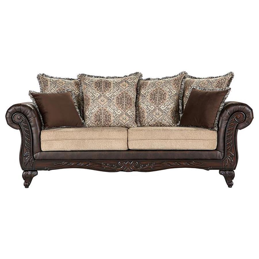 Elmbrook - Upholstered Rolled Arm Sofa - Brown Stationary Sofas by Coaster Fine Furniture - Walls Furniture & Mattress