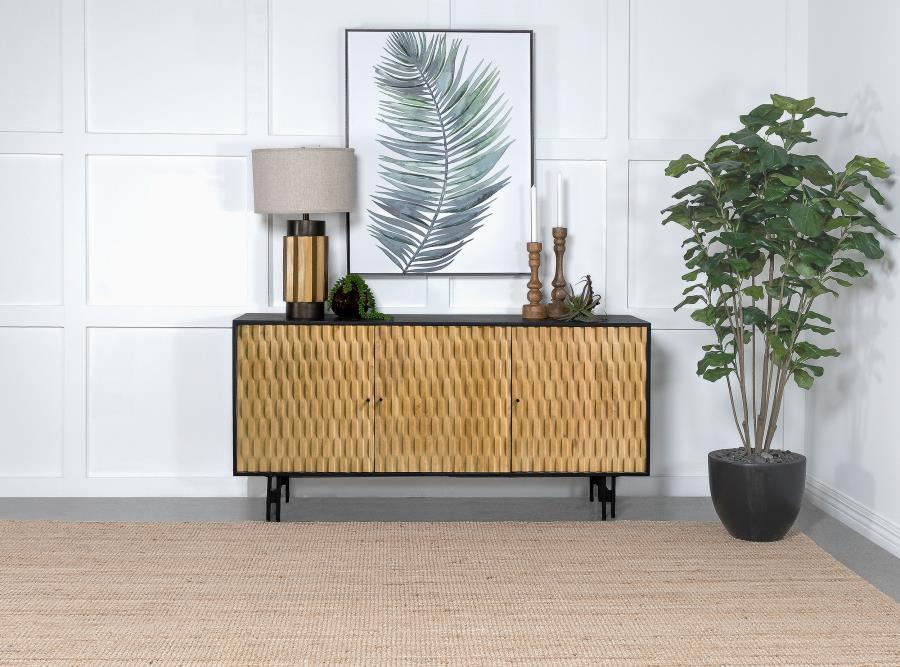 Aminah - 3 Door Wood Accent Cabinet - Natural And Black Accent Cabinets by Coaster Fine Furniture - Walls Furniture & Mattress
