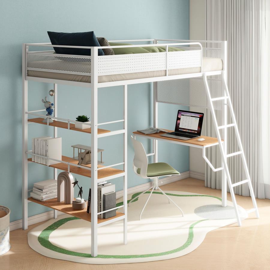 Campus - 3 - Shelf Metal Twin Workstation Loft Bed Loft Beds by Coaster Fine Furniture - Walls Furniture & Mattress
