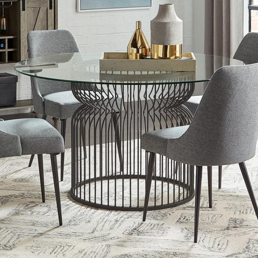 Granvia - Round Glass Top Metal Dining Table - Gunmetal Dining Tables by Coaster Fine Furniture - Walls Furniture & Mattress