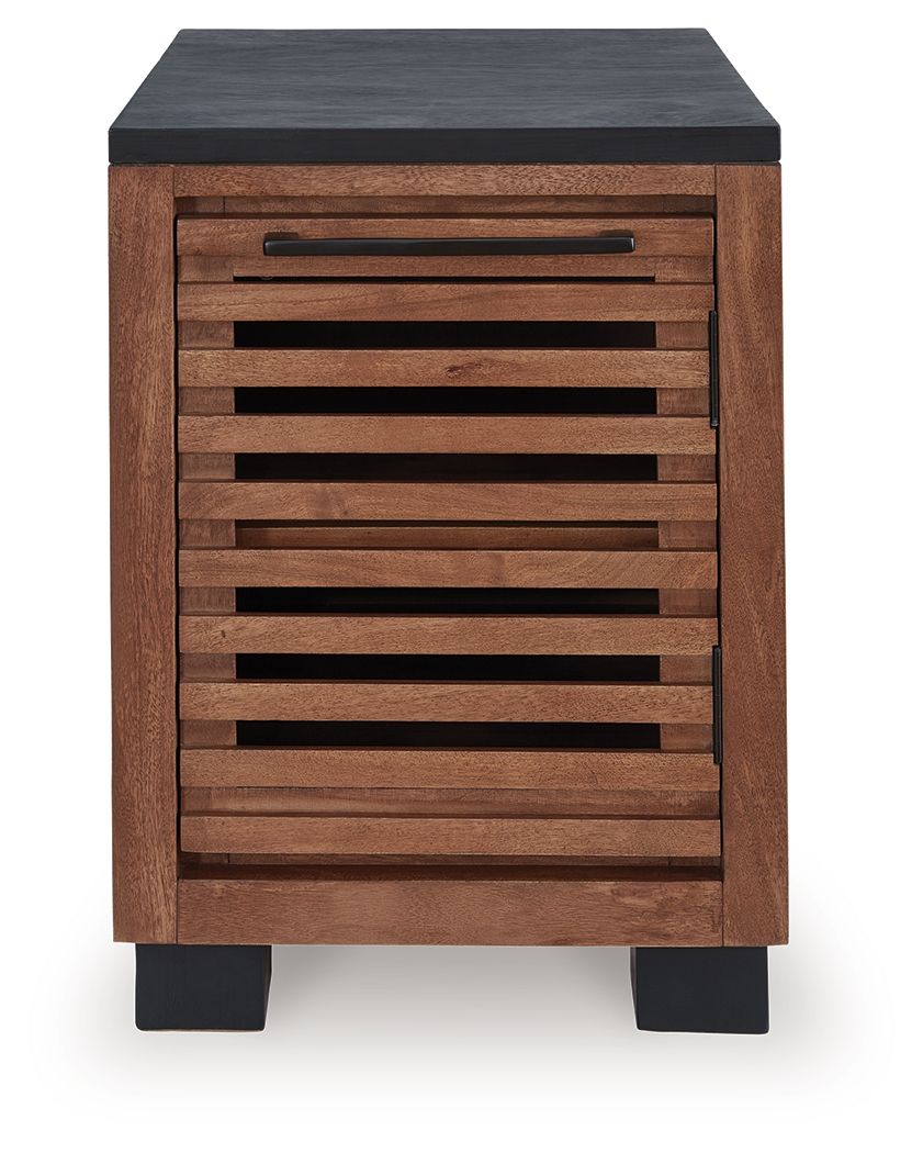 Kallari - Warm Brown / Black - Chair Side End Table Chair Side Tables by Signature Design by Ashley® - Walls Furniture & Mattress
