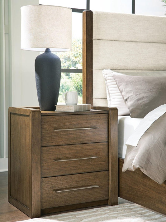 Marxmore - Three Drawer Night Stand - Brown Nightstands w/ Charging Stations by Benchcraft® - Walls Furniture & Mattress