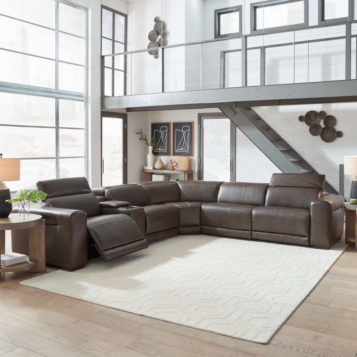 Deacon - 6 Piece Sectional - Boston Charcoal Leather Reclining Sectionals by Liberty Furniture - Walls Furniture & Mattress