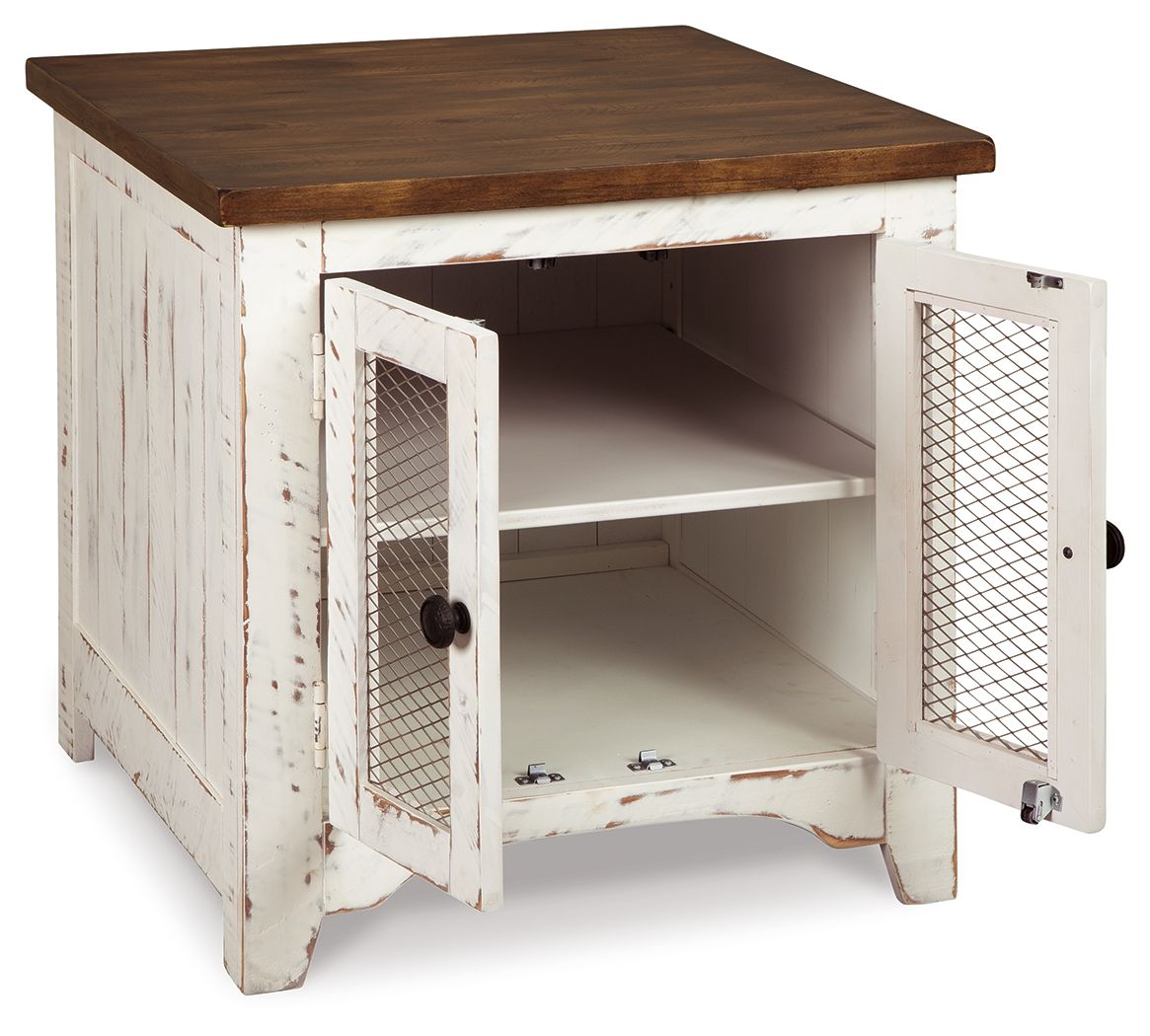 Wystfield - Rectangular End Table - 2 Doors - White / Brown End Tables by Signature Design by Ashley® - Walls Furniture & Mattress
