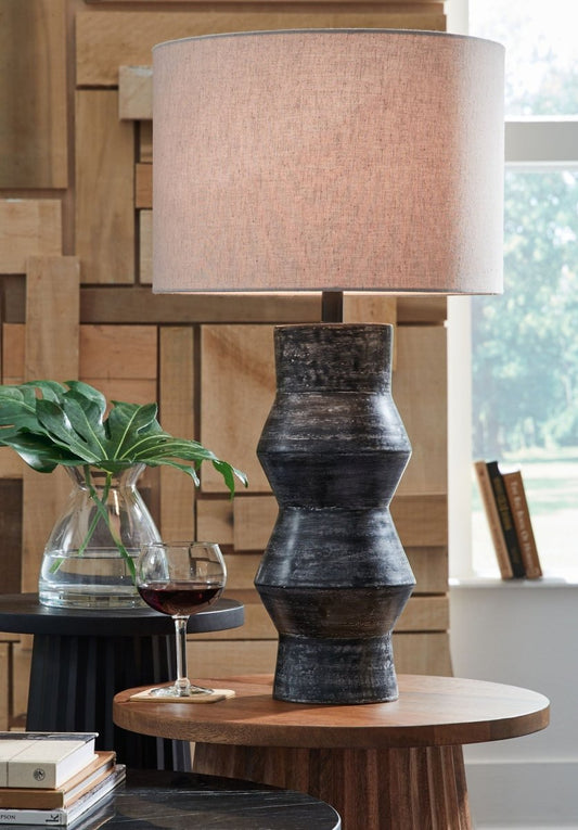Kerbert - Terracotta Table Lamp - Distressed Black Table Lamps by Signature Design by Ashley® - Walls Furniture & Mattress