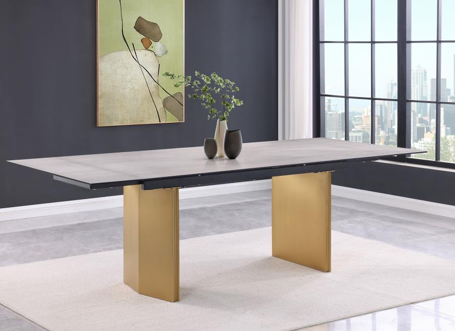 Vesa - Glass Top Extension Dining Table - Beige Dining Tables with Extensions by Coaster Fine Furniture - Walls Furniture & Mattress