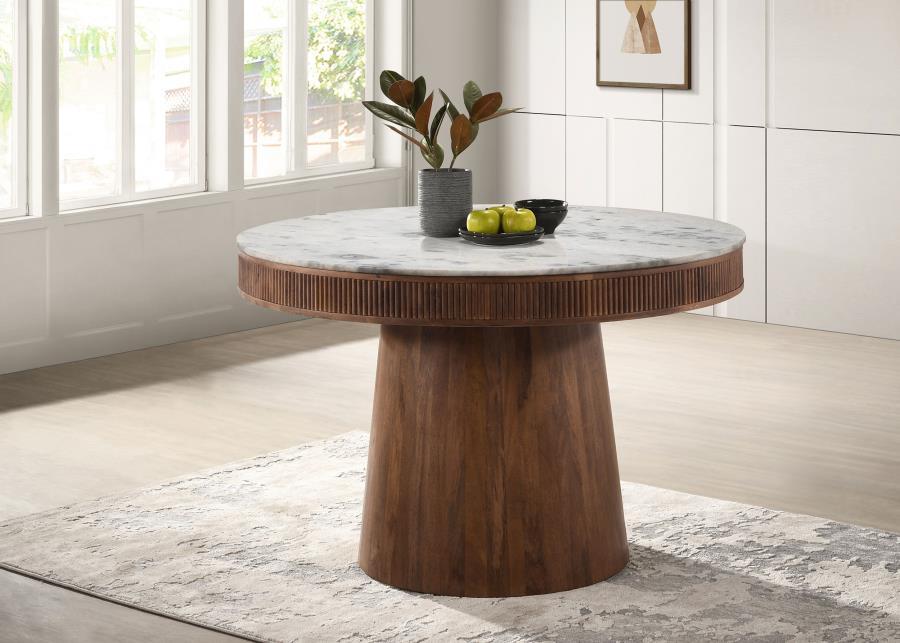 Ortega - Round Marble Top Wood Dining Table - Natural Dining Tables by CoasterElevations - Walls Furniture & Mattress