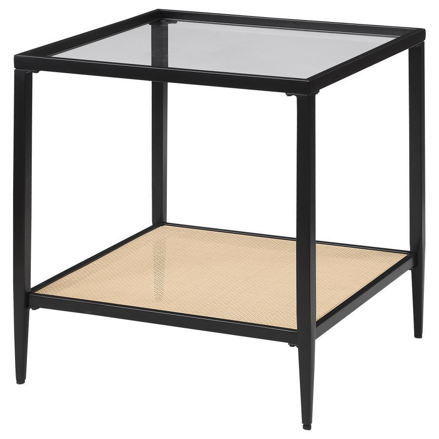 Amherst - Glass Top Metal with Cane Shelf Table End Tables by Coaster Fine Furniture - Walls Furniture & Mattress