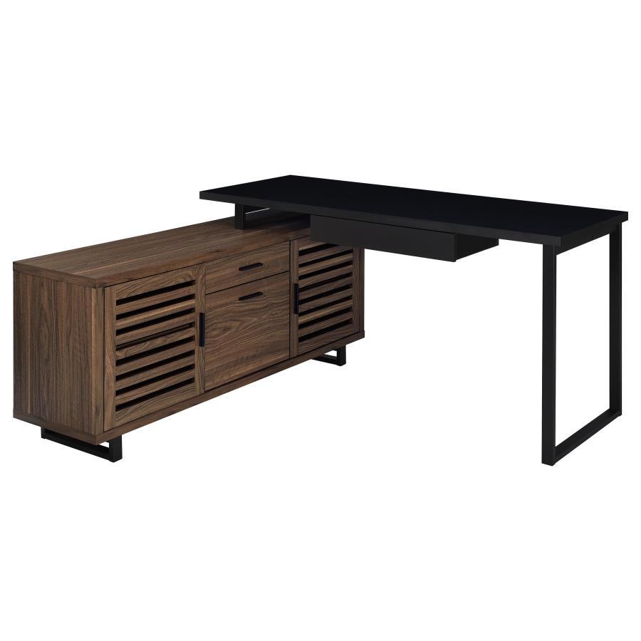 Maddox - L - Shape Office Computer Desk - Black Corner Desks by CoasterEveryday - Walls Furniture & Mattress