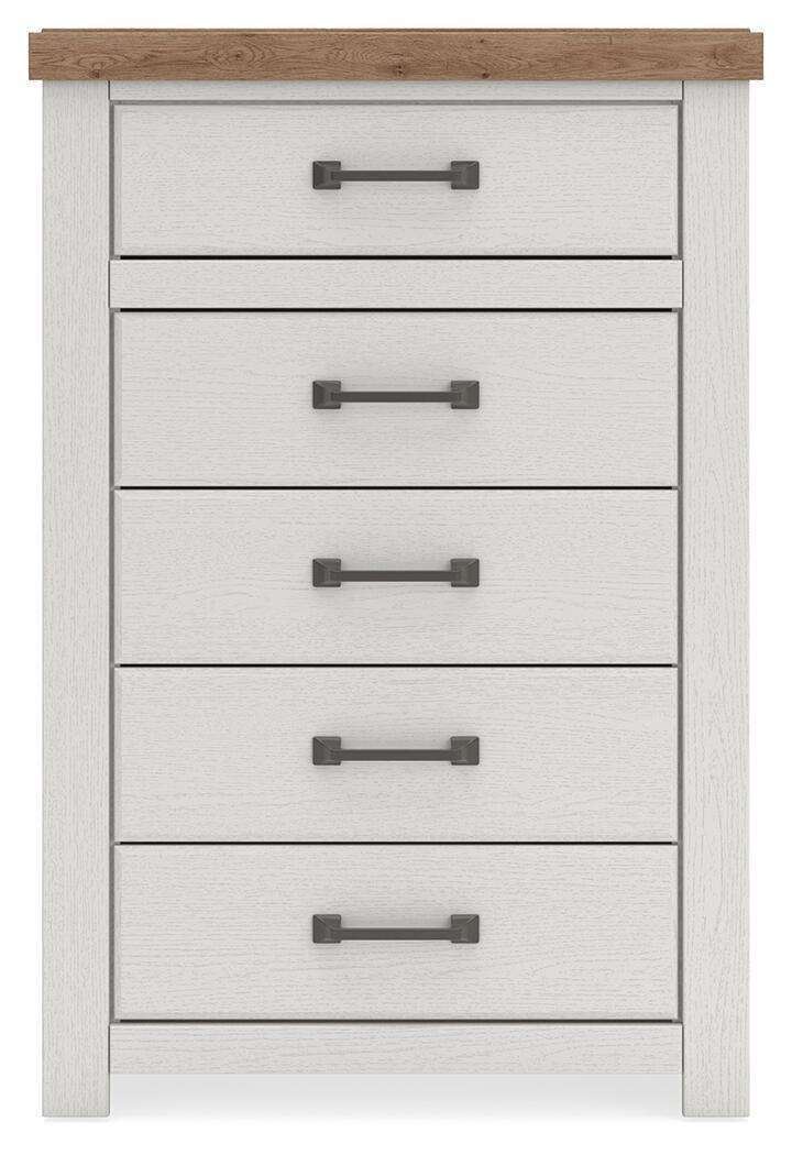 Savonport - Five Drawer Chest - White / Brown Accent Chests by Benchcraft® - Walls Furniture & Mattress