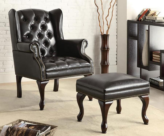 Roberts - Upholstered Wingback Chair And Ottoman Set - Black Stationary Chair & Ottoman by CoasterElevations - Walls Furniture & Mattress