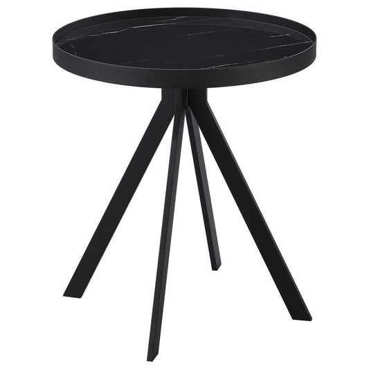 Briggs - Round Marble Printed Glass Top End Side Table End Tables by Coaster Fine Furniture - Walls Furniture & Mattress