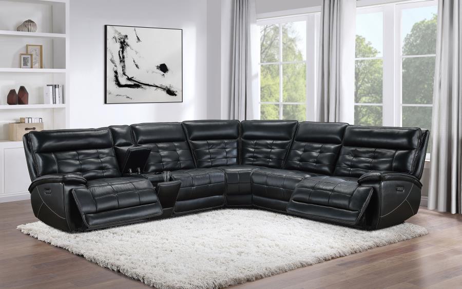 Hewitt - Leather Upholstered Power Reclining Sectional - Black Reclining Sectionals by Coaster Fine Furniture - Walls Furniture & Mattress