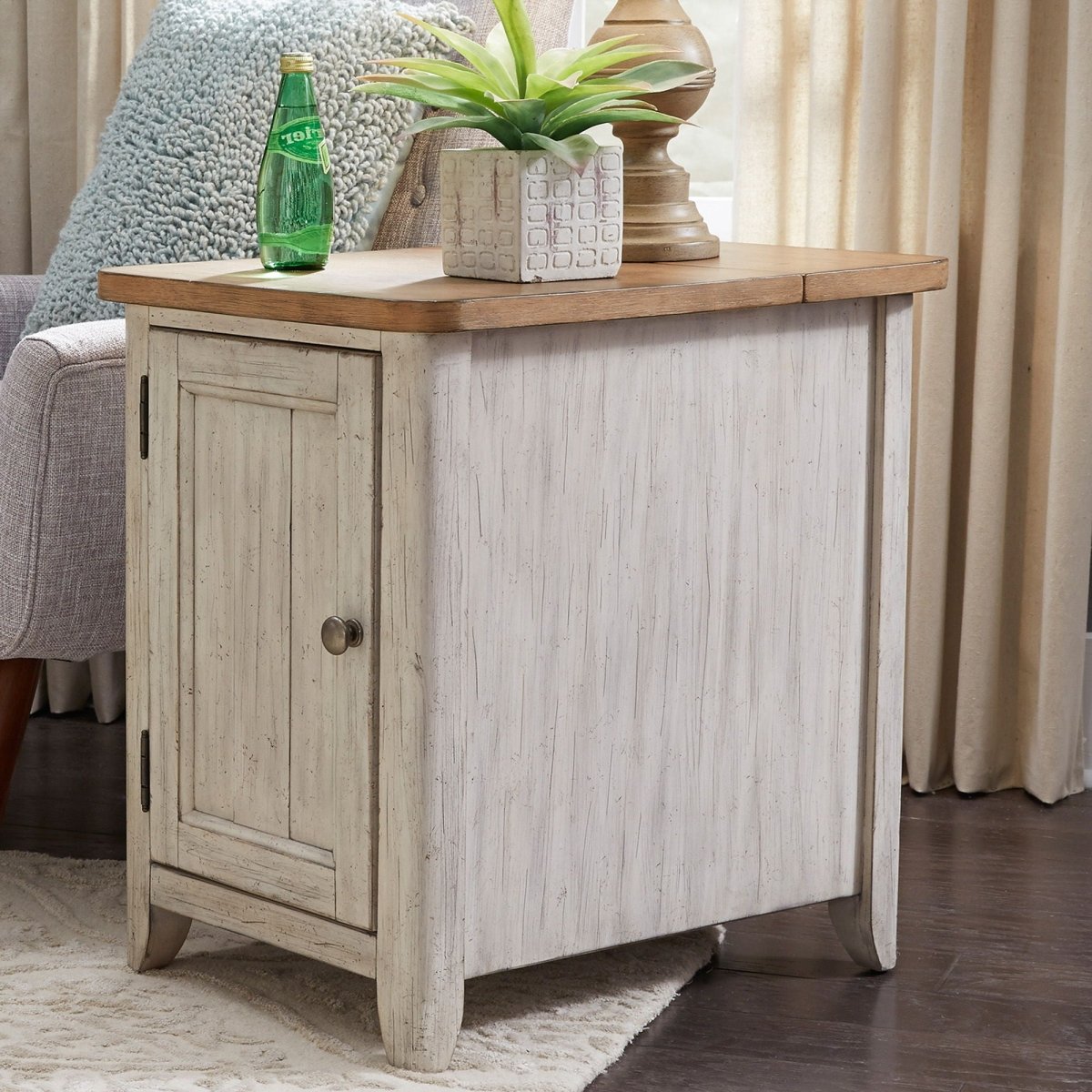 Farmhouse Reimagined - Door Chair Side Table With Charging Station - White Chair Side Tables by Liberty Furniture - Walls Furniture & Mattress