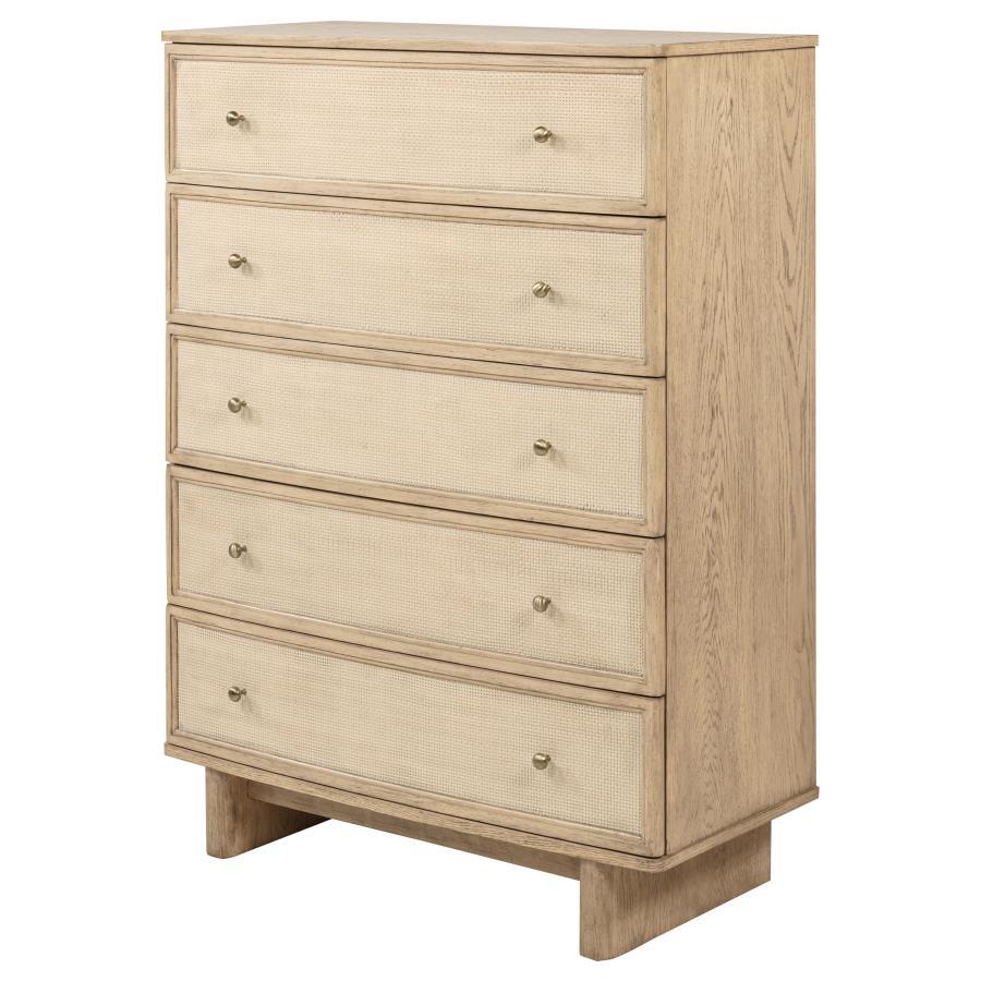Kailani - 5 - Drawer Bedroom Chest Of Drawers - Beige Oak Accent Chests by Coaster Fine Furniture - Walls Furniture & Mattress