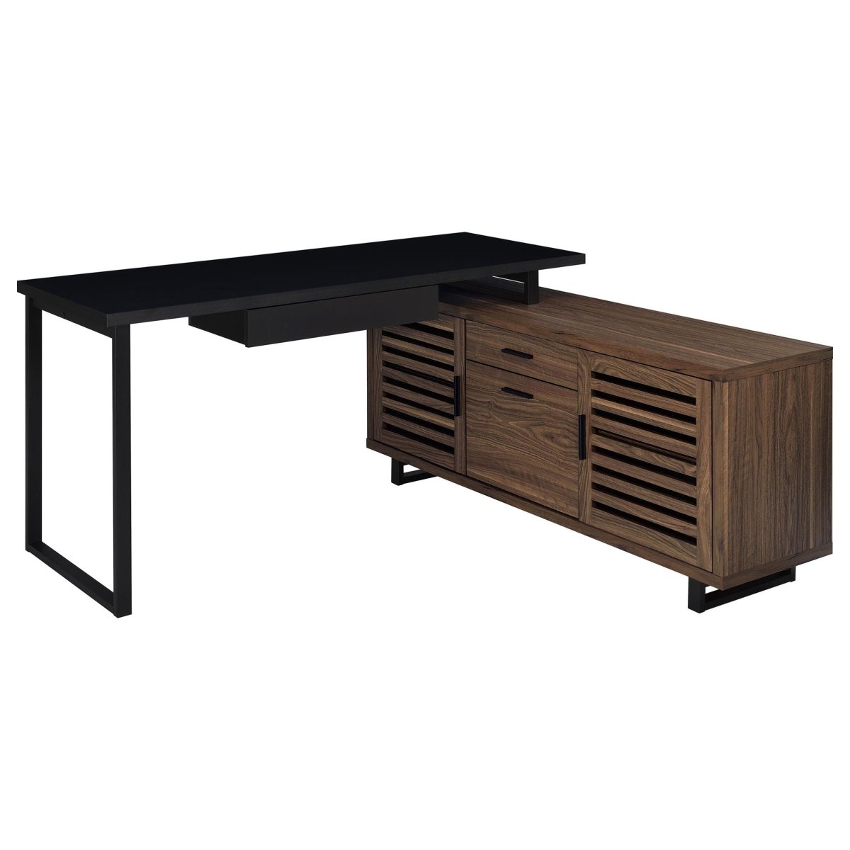 Maddox - L - Shape Office Computer Desk - Black Corner Desks by CoasterEveryday - Walls Furniture & Mattress