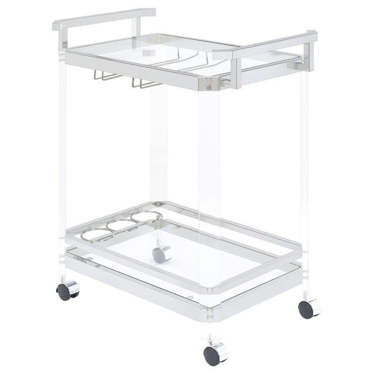 Jefferson - 2 - Tier Glass Shelf Acrylic Bar Cart - Chrome Bar Carts by CoasterEssence - Walls Furniture & Mattress