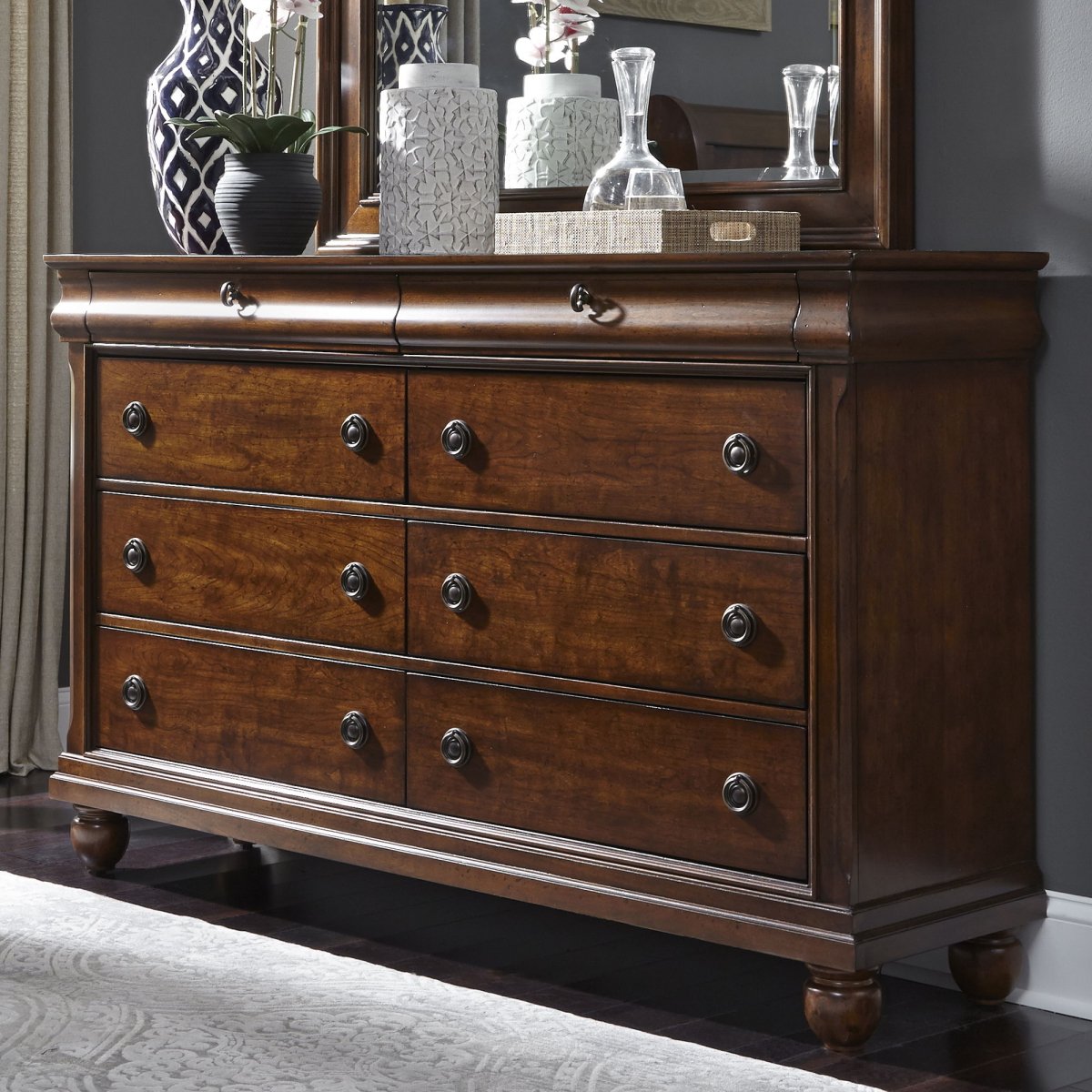 Rustic Traditions - 8 Drawer Dresser - Dark Brown Dressers by Liberty Furniture - Walls Furniture & Mattress