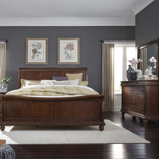 Rustic Traditions - Sleigh Bed, Dresser & Mirror 3 Piece Bedroom Sets by Liberty Furniture - Walls Furniture & Mattress
