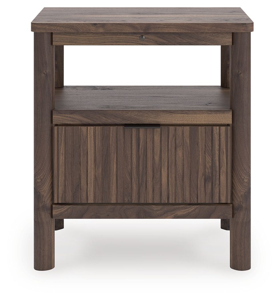 Pamytta - Brown - One Drawer Night Stand Nightstands w/ Charging Stations by Signature Design by Ashley® - Walls Furniture & Mattress