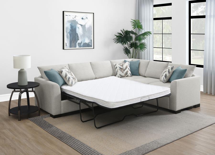 Ashford - Chenille Upholstered Sleeper Sectional Sofa - Greige Stationary Sectionals by Coaster Fine Furniture - Walls Furniture & Mattress