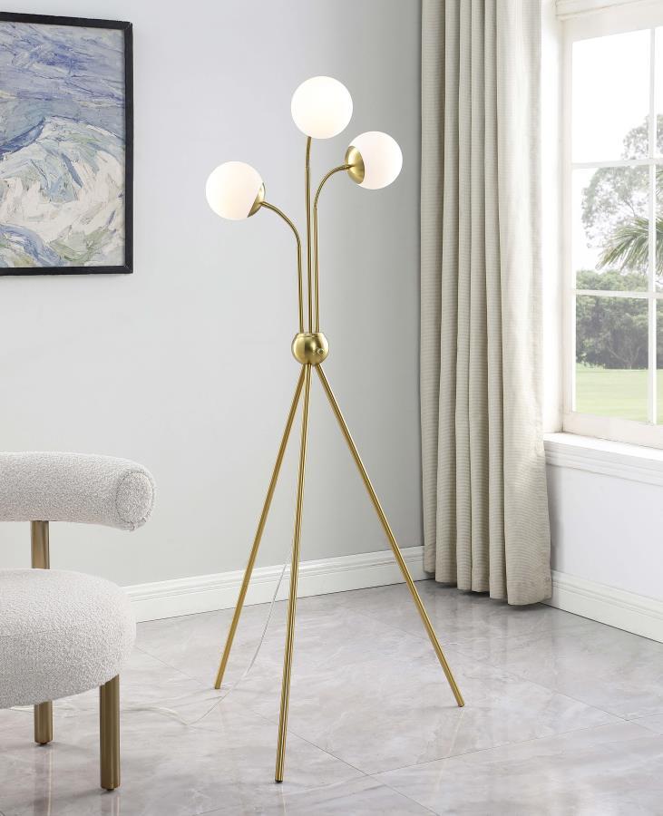 Miley - Spherical Bulb Tripod Tree Floor Lamp - Gold Floor Lamps by Coaster Fine Furniture - Walls Furniture & Mattress