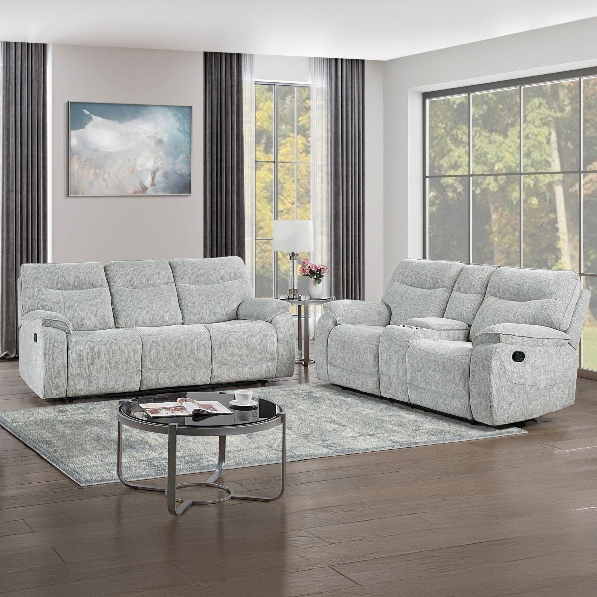 Chablis - 2 Piece Manual Sofa & Loveseat - Mist Gray Reclining Sofas & Loveseats by New Classic - Walls Furniture & Mattress