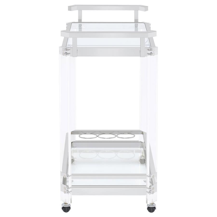 Jefferson - 2 - Tier Glass Shelf Acrylic Bar Cart - Chrome Bar Carts by CoasterEssence - Walls Furniture & Mattress