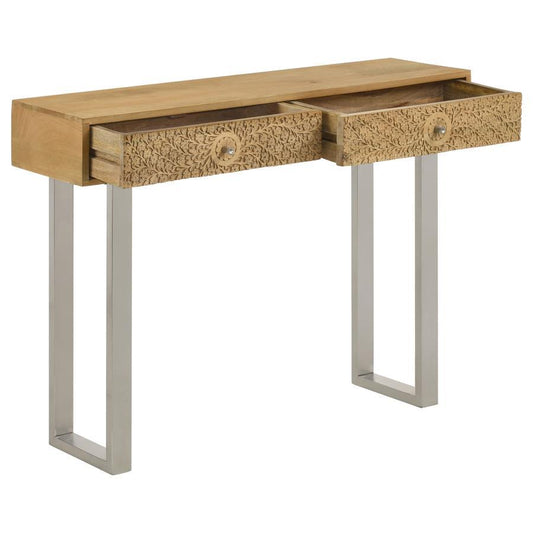 Draco - 2 - Drawer Console Table Hand Carved Details - Natural Console Tables by CoasterEveryday - Walls Furniture & Mattress