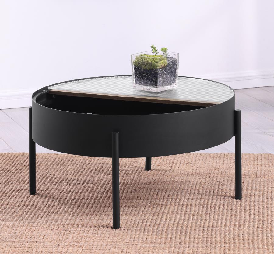 Ozella - Round Table With Hidden Storage Sandy End Tables by Coaster Fine Furniture - Walls Furniture & Mattress