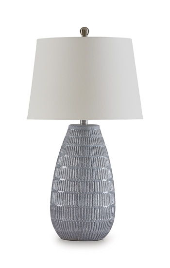Kaidins - Ceramic Table Lamp - White / Blue Table Lamps by Signature Design by Ashley® - Walls Furniture & Mattress