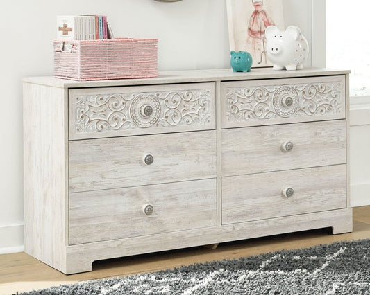 Paxberry - Six Drawer Dresser - Vinyl - Wrapped - Whitewash Dressers by Signature Design by Ashley® - Walls Furniture & Mattress