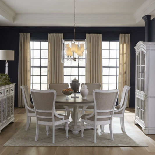 Magnolia Manor - 7 Piece Round Ped Table Set - White 7 Piece Dining Room Sets by Liberty Furniture - Walls Furniture & Mattress
