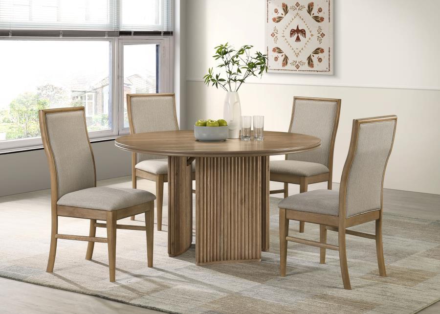 Adina - 5 Piece Round Dining Table Set - Barley / Distressed Light Brown 5 Piece Dining Room Sets by Coaster Fine Furniture - Walls Furniture & Mattress