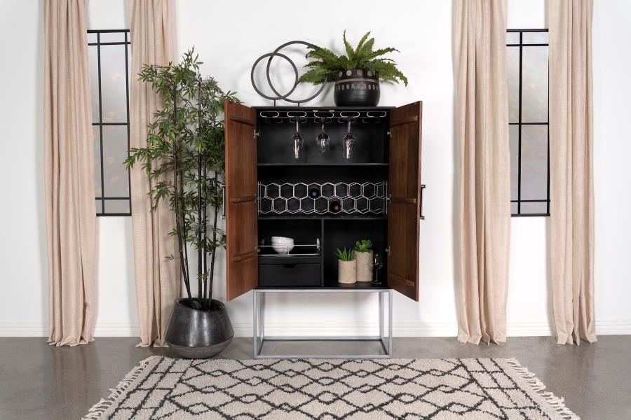 Borman - 2 Door Home Bar Cabinet Wine Storage - Walnut And Black Wine Cabinets by Coaster Fine Furniture - Walls Furniture & Mattress