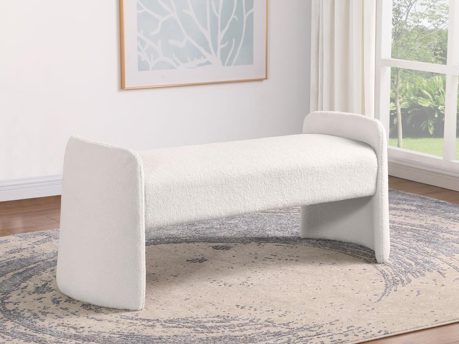Peoria - Velvet Upholstered Accent Bench - Ivory Upholstered Benches by Coaster Fine Furniture - Walls Furniture & Mattress