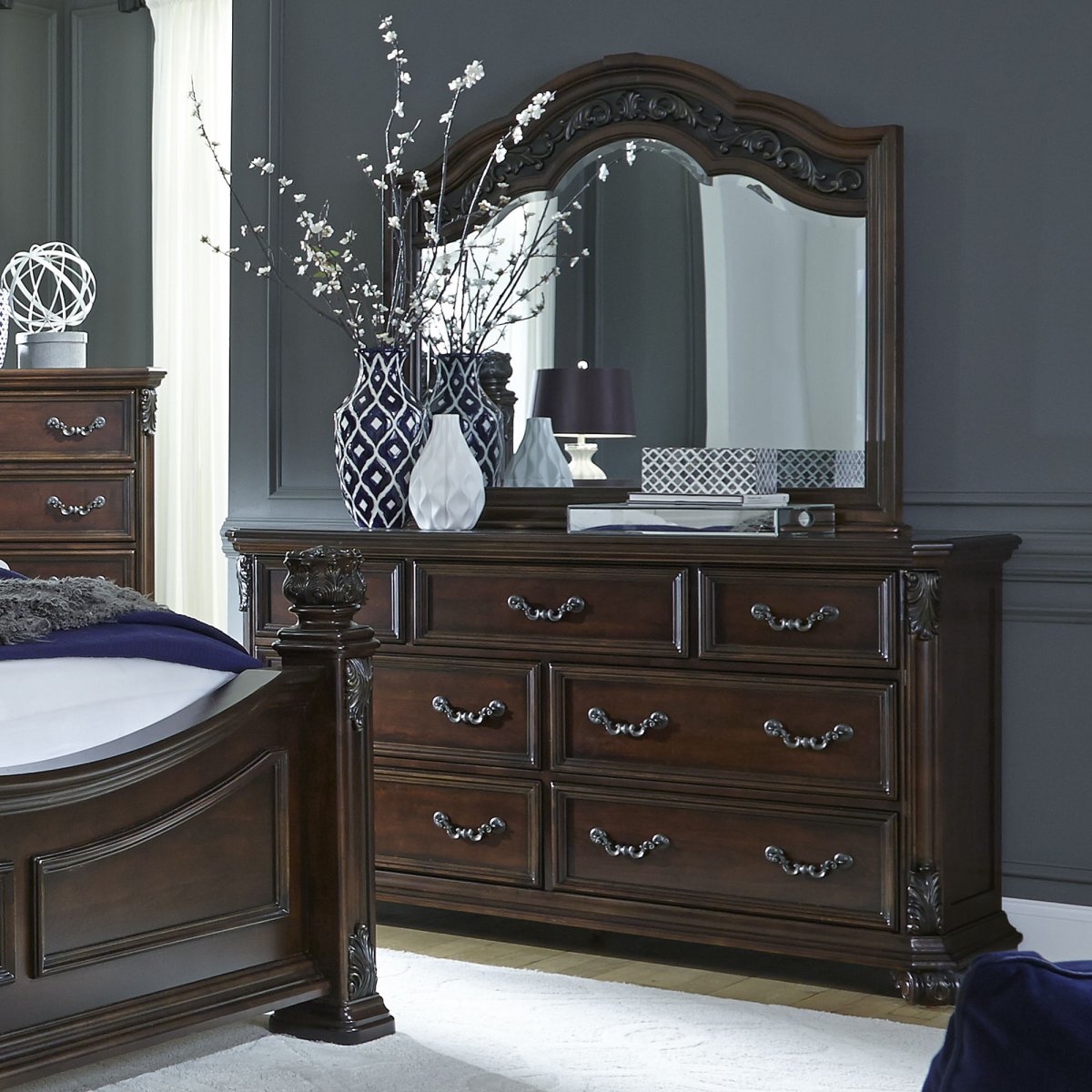 Messina Estates - Dresser & Mirror - Dark Brown Dresser & Mirror by Liberty Furniture - Walls Furniture & Mattress
