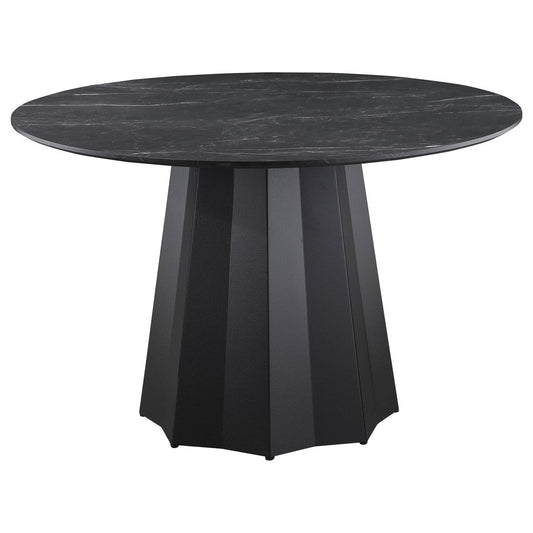 Camden - Round Faux Marble Top Dining Table - Black Dining Tables by Coaster Fine Furniture - Walls Furniture & Mattress