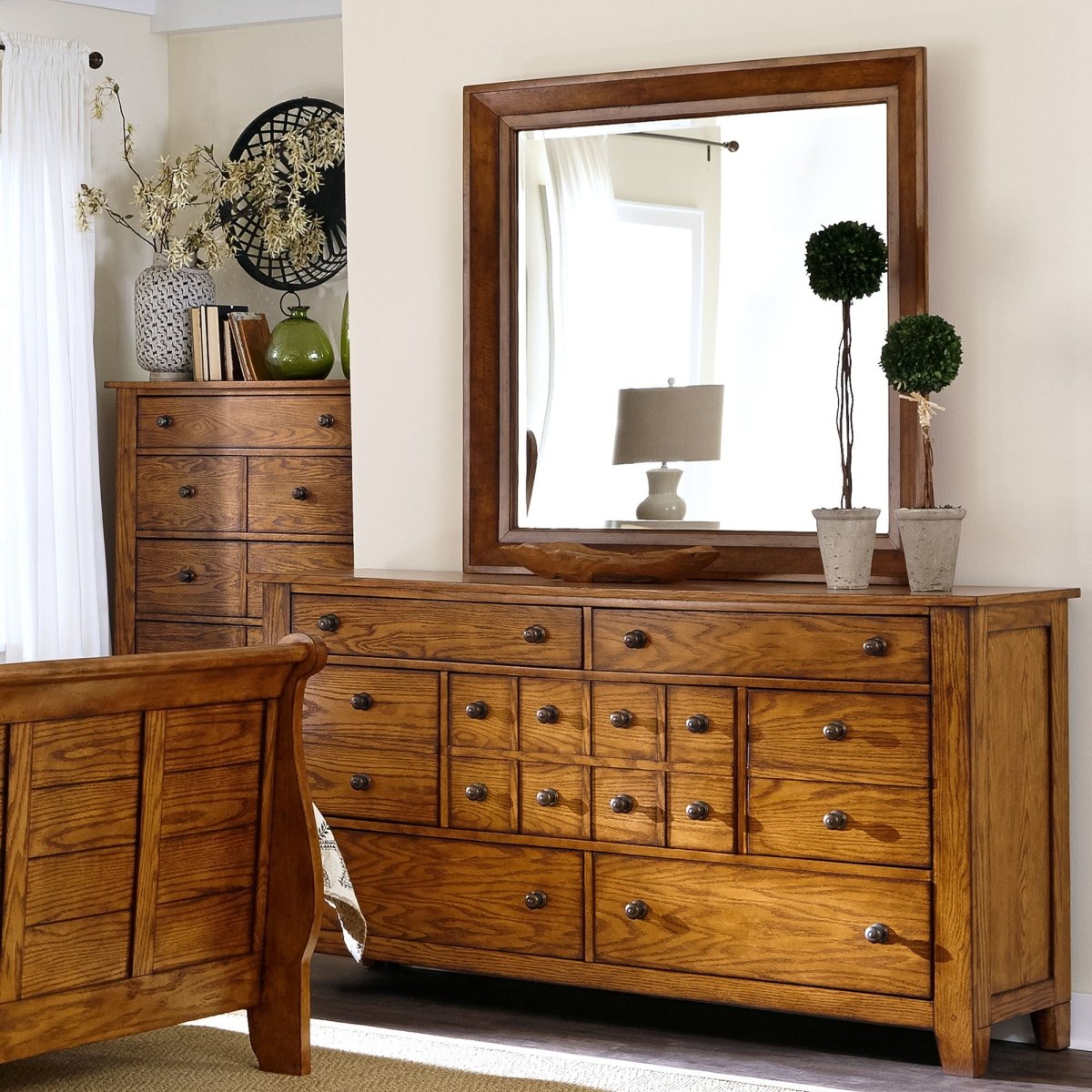 Grandpas Cabin - Dresser & Mirror - Light Brown Dresser & Mirror by Liberty Furniture - Walls Furniture & Mattress